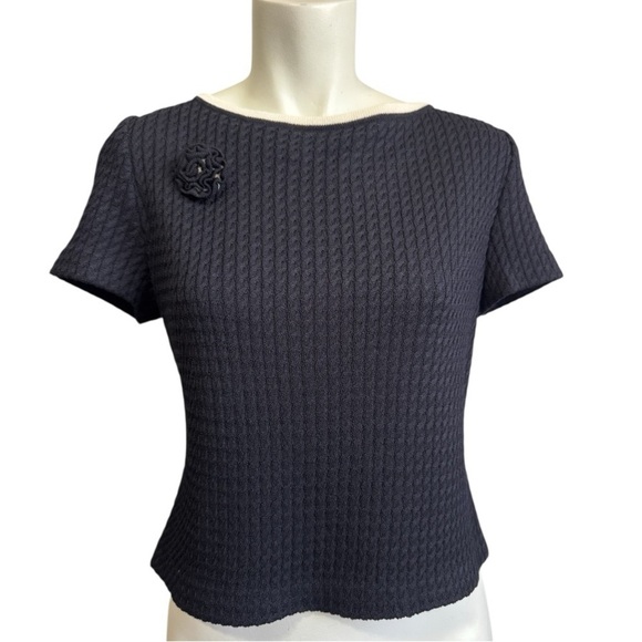 ST JOHN Vintage 2003 Black White Wool/Rayon Ribbed Women's Top Size 2 NWT - Picture 1 of 11